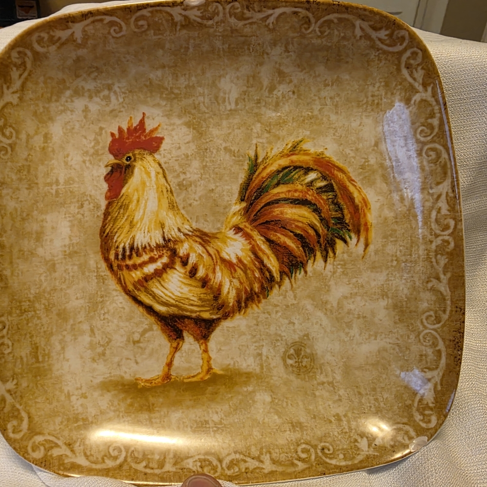 Rustic Rooster Square Plate